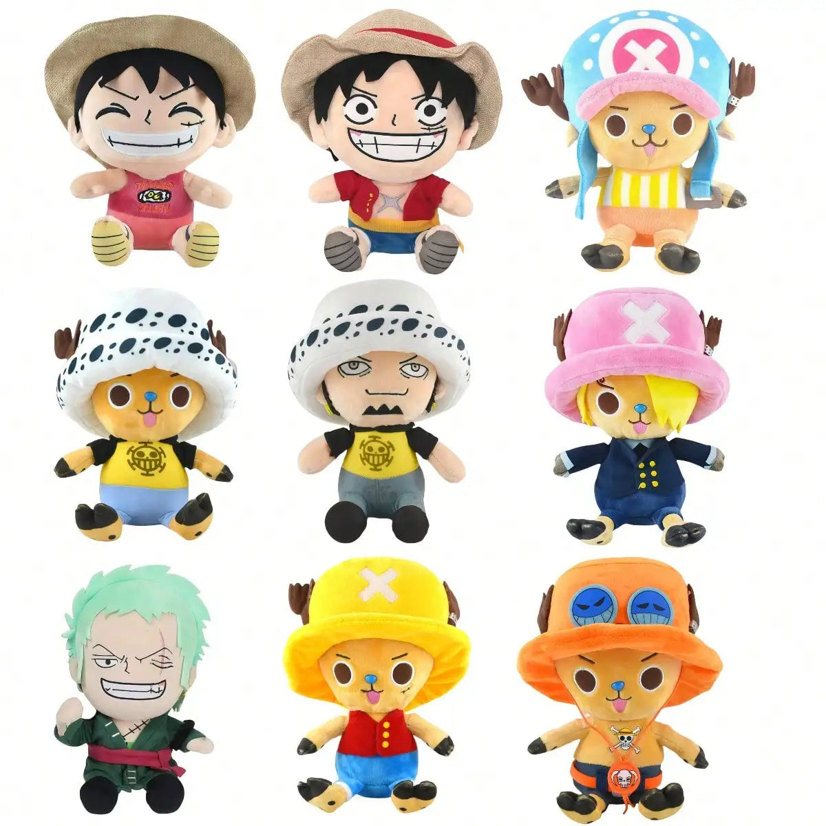 25CM One Piece Anime Plush Toys - Luffy, Chopper, Ace and Zoro Cute Stuffed Character Dolls for Fans and Gifts