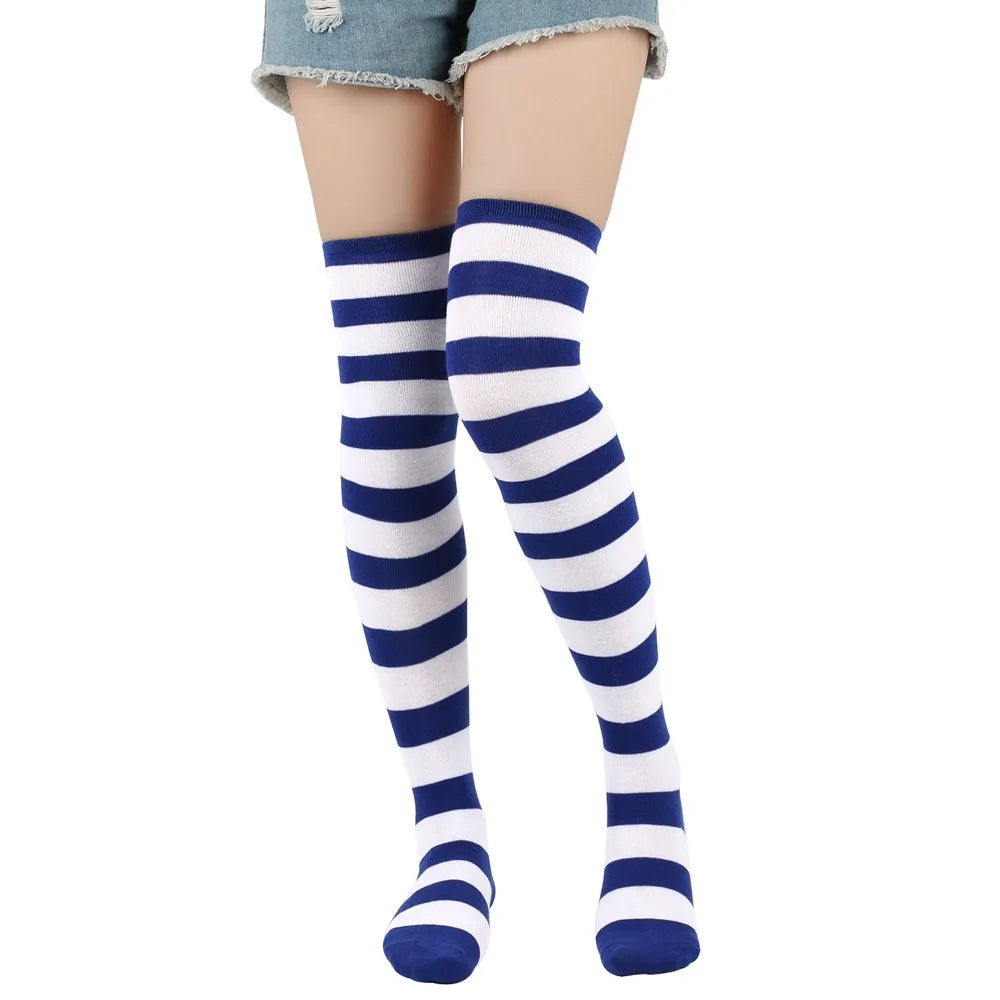 Stylish Knee-Length JK Striped Socks for Women & Girls – Multi-Color Cute Thigh-High Socks   1/2
