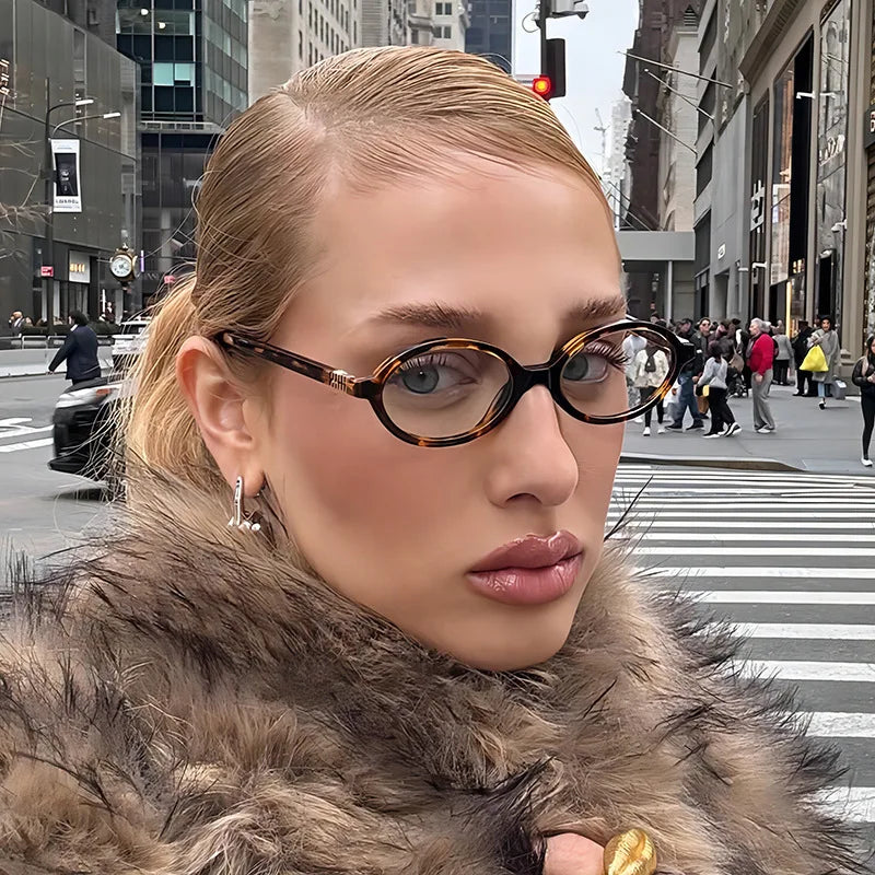 Vintage Oval Sunglasses – Luxury Designer Anti-Blue Light Glasses, Fashion Retro Eyewear for Women & Men, Leopard Frame