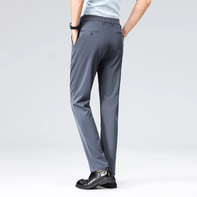 Men's Summer Fashion Suit Pants – Thin Business Casual Elastic Straight Leg Formal Trousers | Plus Size 28-42