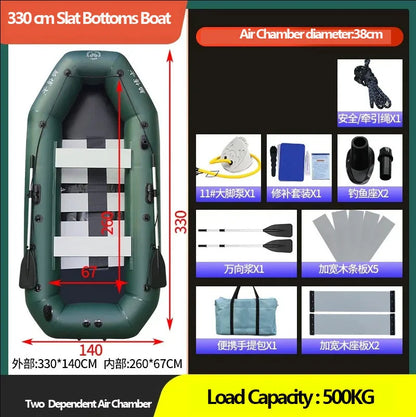1.75–3.6m Inflatable PVC Fishing Kayak Boat – Air Deck Raft Rubber Dinghy with Clip Net, Portable Fishing Watercraft