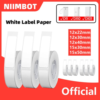 Niimbot D11/D101/D110 Mini Portable Thermal Label Printer – White Waterproof Anti-Oil Sticker Paper, No-Glue Bluetooth Sticker Printer