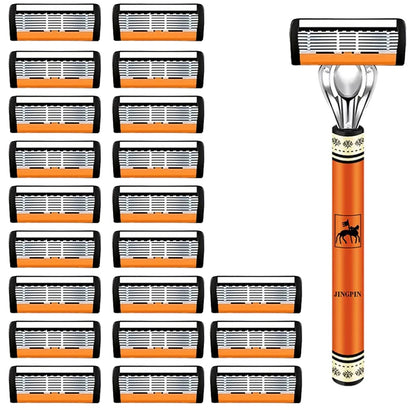Men’s 6-Layer Safety Razor Set – High-Quality Sharp Stainless Steel Shaver with Replaceable Blades