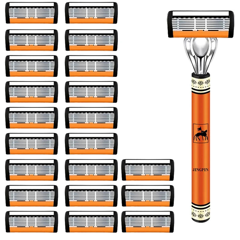 Men’s 6-Layer Safety Razor Set – High-Quality Stainless Steel Shaver with Replaceable Blades