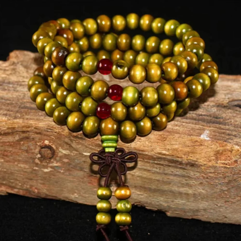 Natural Sandalwood 108 Bead Bracelet – Buddhist Buddha Meditation Prayer Rosary Beads for Men & Women Spiritual Wrist Jewelry & Hanging Decor