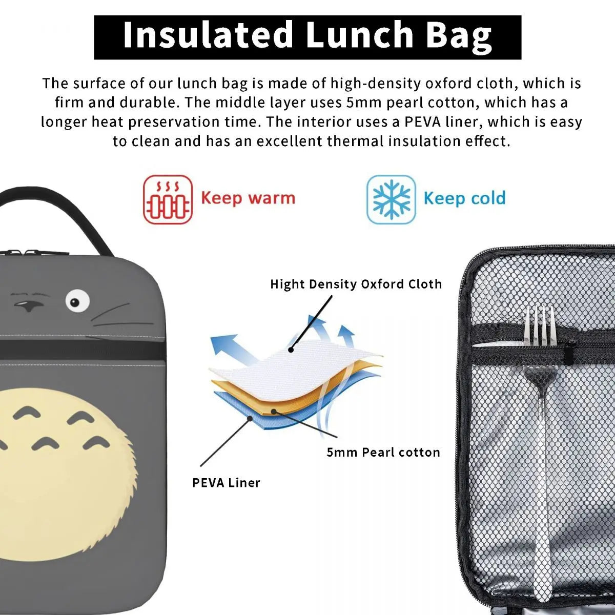 Totoro Miyazaki Anime Insulated Lunch Tote Bag – Portable Thermal Cooler for School & Office