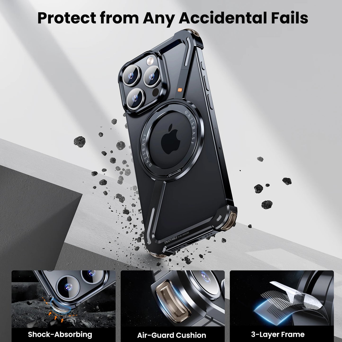 Oatsbasf Z Shape Metal Phone Case for iPhone 15/16 Pro Max – Shockproof Cover with 360° Rotating Holder & Bumper Protection