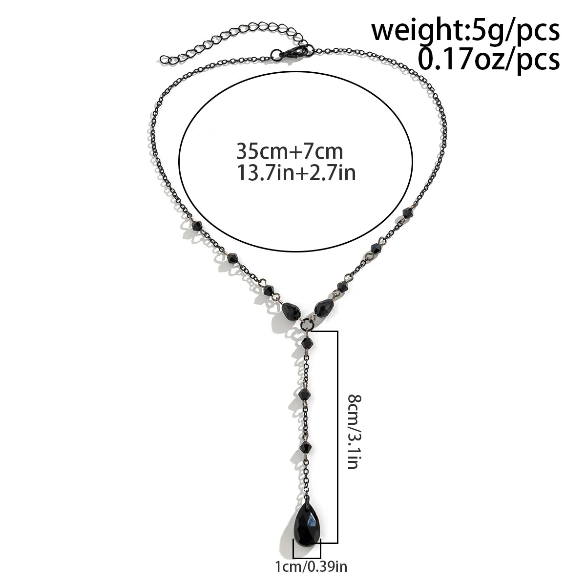 Goth Black Crystal Chest Chain Necklace - Vintage Water Drop Choker Jewelry for Women Y2K Halloween Style Accessories