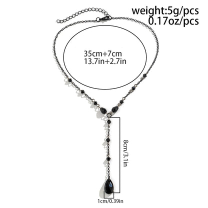 Goth Black Crystal Chest Chain Necklace - Vintage Water Drop Choker Jewelry for Women Y2K Halloween Style Accessories