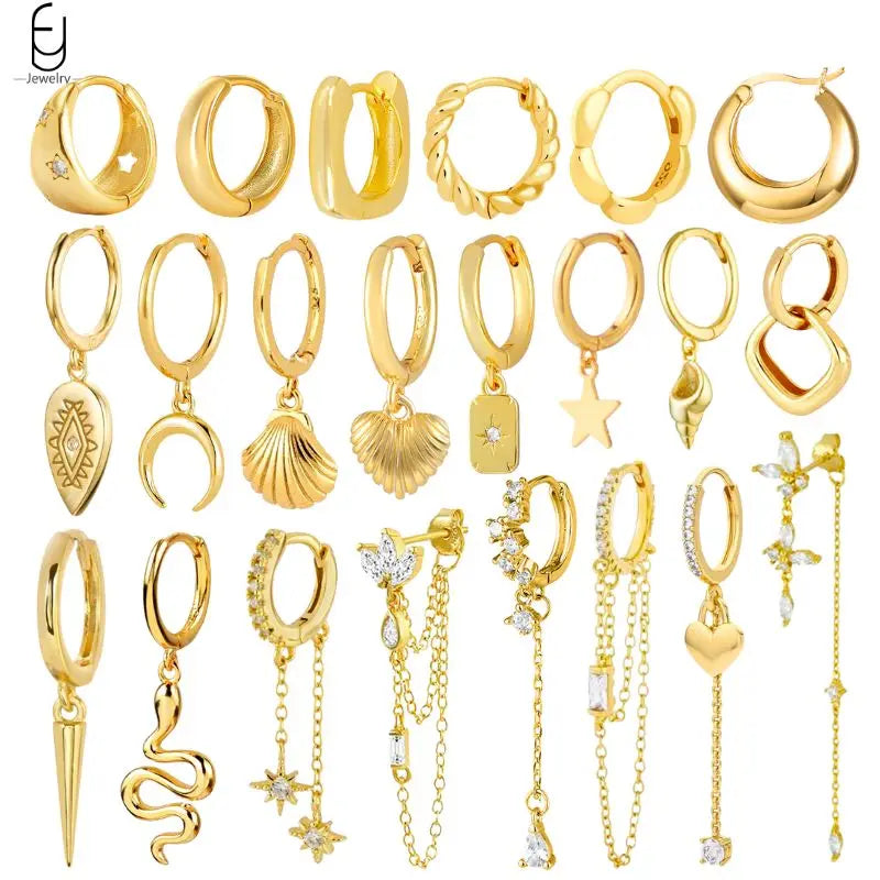 925 Sterling Silver Gold Tassel Earrings - Vintage Crystal Long Chain Hoop Jewelry for Women