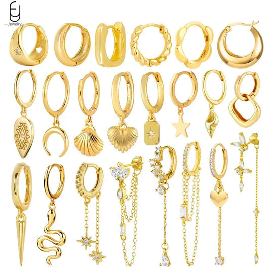 925 Sterling Silver Gold Tassel Earrings - Vintage Crystal Long Chain Hoop Jewelry for Women