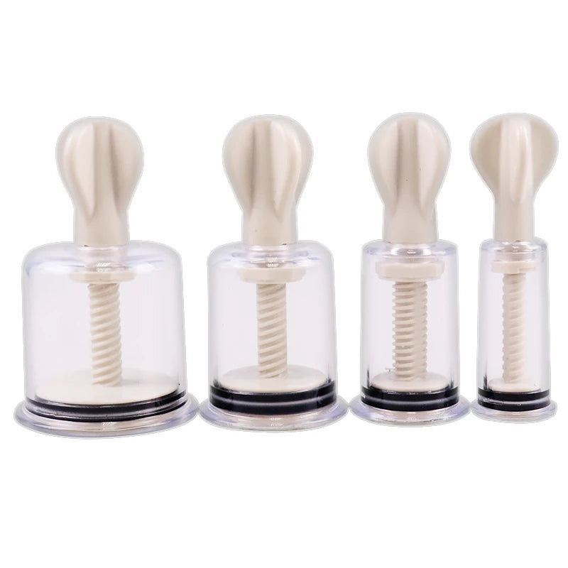 Rotating Handle Suction Cupping Set – 4 Sizes Twist Vacuum Cups for Nipple Enhancement & Anti-Cellulite Massage