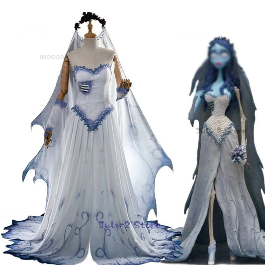 Corpse Bride Emily Costume - Gothic Zombie Cosplay Dress & Wig for Women’s Halloween Parties