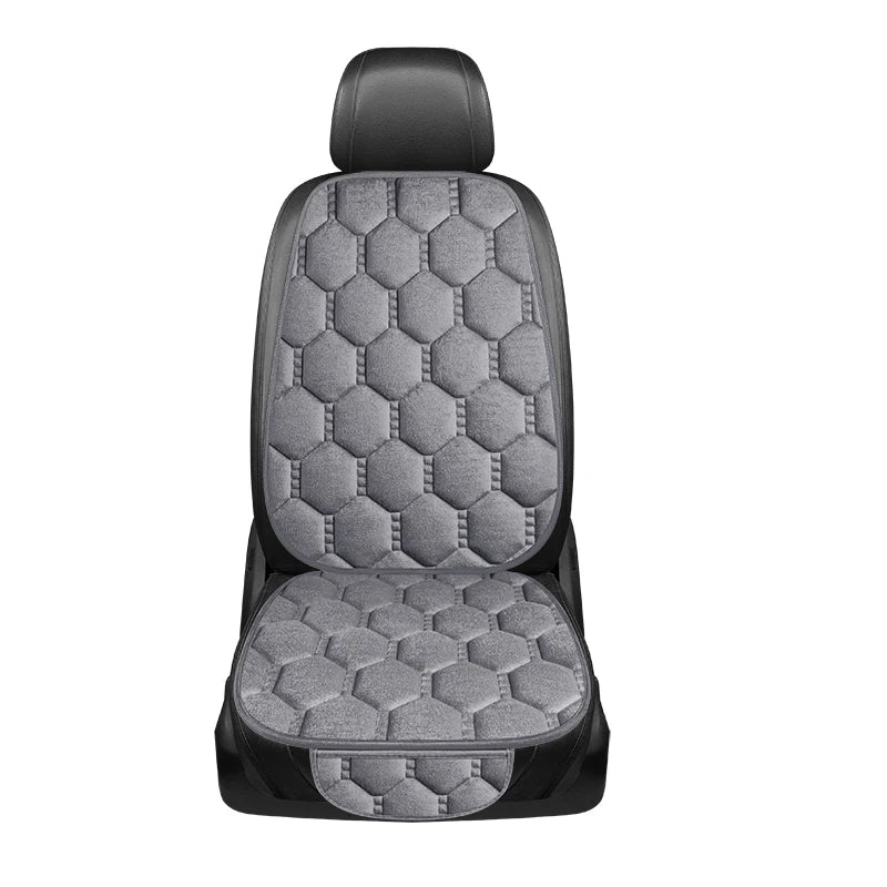 Winter Plush Car Seat Cushion Set - Warm Anti-Slip Grid Seat and Backrest Covers, 3-Piece Set for Cold Weather Comfort