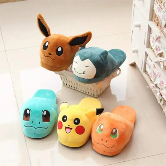 Anime Pokémon Cotton Warm Slippers — Pikachu, Gengar, Snorlax Plush Indoor Shoes for Women, Autumn Winter Home Footwear