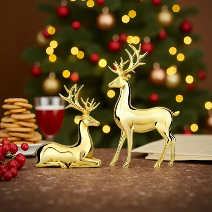 Elegant Resin Reindeer Statue – Plated Luxury Christmas Ornament for Living Room & Dining Table Decor