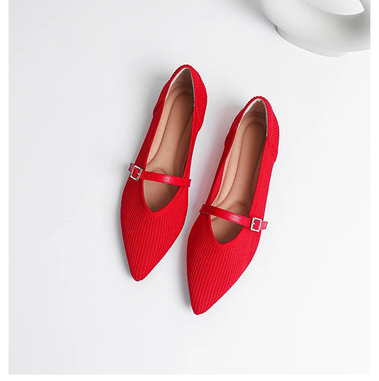 2024 Women's Flat Shoes – Pointed Toe Soft Knitted Sole, Breathable & Comfortable Spring and Autumn New Model