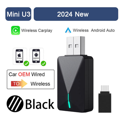 2025 2 in 1 Wireless CarPlay & Android Auto Adapter – Plug & Play USB for Mazda, Haval, Kia, Volvo, Audi, VW