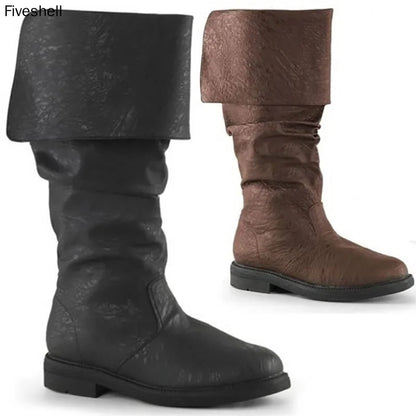 Medieval Leather Boots – Jack Sparrow Renaissance Half-Haddock Shoes, LARP Pirate Warrior Vintage Jackboots for Men