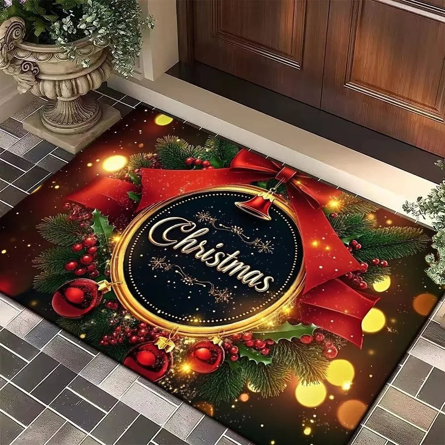 Christmas Festive Entry Door Mat — Santa Claus, Elk & Tree Holiday Anti-Slip Bathroom/Entrance Doormat