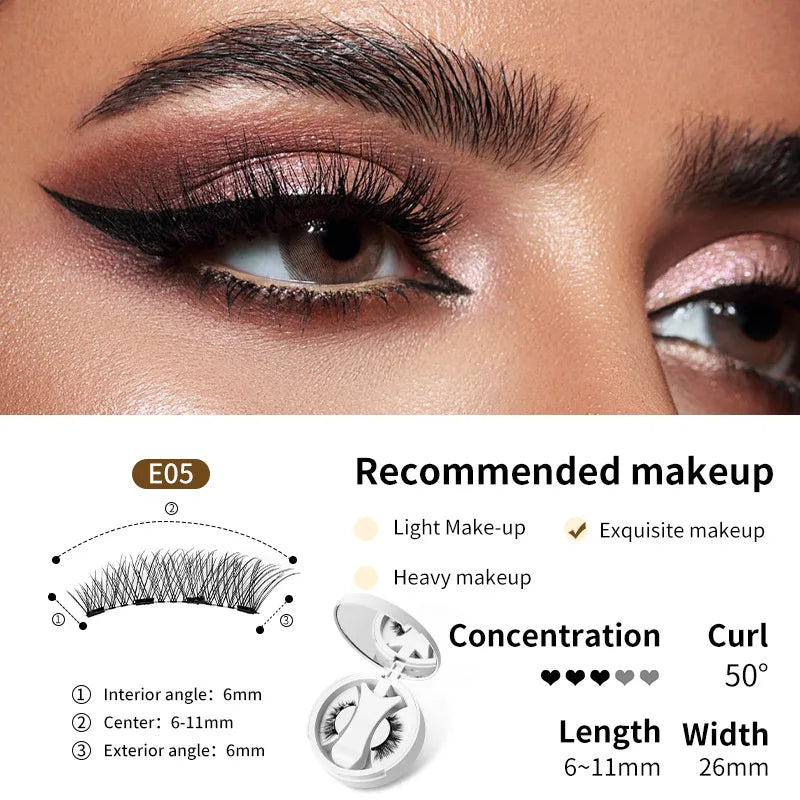 Brown Magnetic False Eyelashes – Natural, Lightweight Eye Makeup Set with Applicator & Carry Box