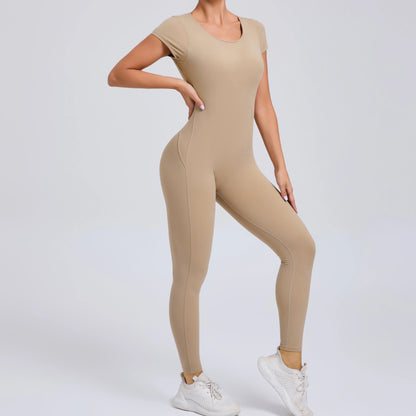 Women’s One-Piece Padded Backless Yoga Romper – Quick-Dry Workout Bodysuit & Sports Jumpsuit