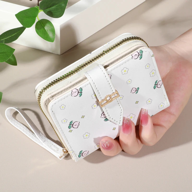 Flower Patterned Credit Card Holder – Small Zipper Card Case Wallet for Women & Men, Handheld and Compact