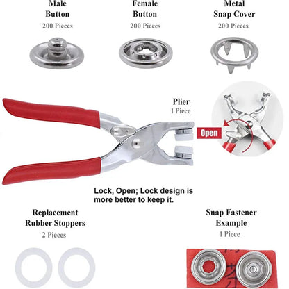 Metal Snap Button Fastener Kit - 50/100PCS Hollow Prong Studs with Pliers Tool for Clothing Sewing Bags & Shoes