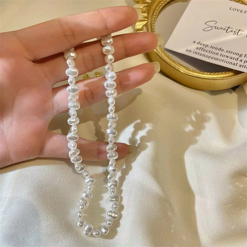 Simple Imitation Pearl Necklace – Adjustable Elegant Irregular Beads, Trendy Jewelry for Women, Girls, Date, Wedding & Party Gift