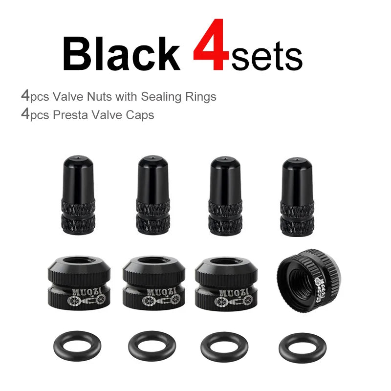 Bicycle Presta Valve Nut & Cap Set – Inner Tube Tire Nozzle Locking Screw with Sealing Ring Dust Protector