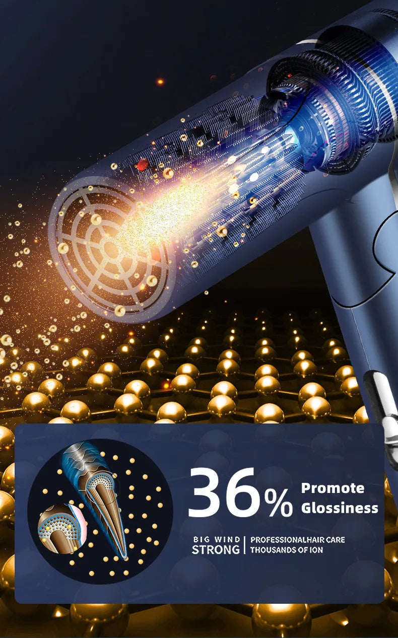 Professional Foldable Hair Dryer with Negative Ions & Blue Light – High Power Salon & Home Use
