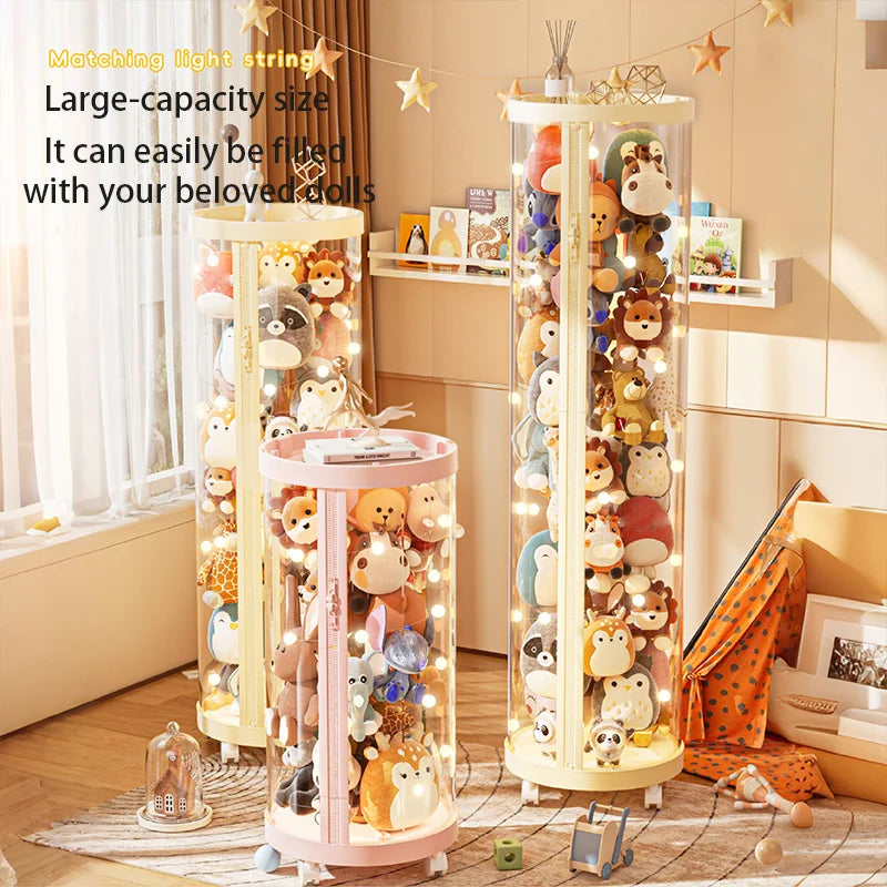 Transparent Doll & Plush Toy Storage Box — DIY Zipper Organizer Tube for Kids’ Toys, Christmas Gift, and Home Use