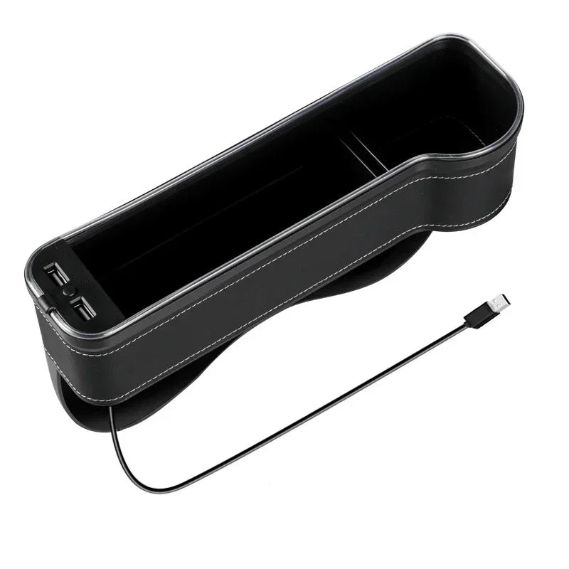 Car Seat Gap Organizer with 2 USB Chargers, LED Colorful Light, Pocket for Cards, Phone, Bottle & Cup Holder