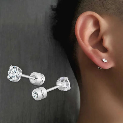 Medical Stainless Steel Crystal Zircon Ear Studs – Hypoallergenic Tragus & Cartilage Screw Piercing Earrings Jewelry