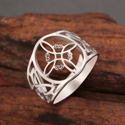LIKGREAT Witch Knot Ring – Hollow Stainless Steel Celtic Amulet, Protection Jewelry for Men & Women, Couple Gifts