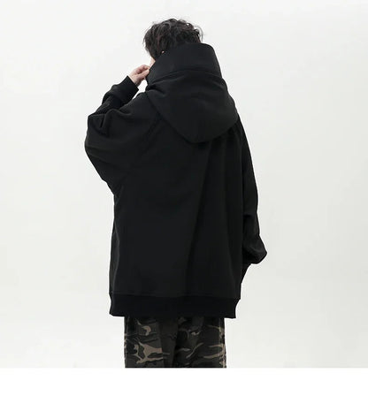 Autumn High Neck Sweatshirt for Men – Pile Collar Hoodie, Harajuku Ninja Style, Casual Sports Loose Fit Top