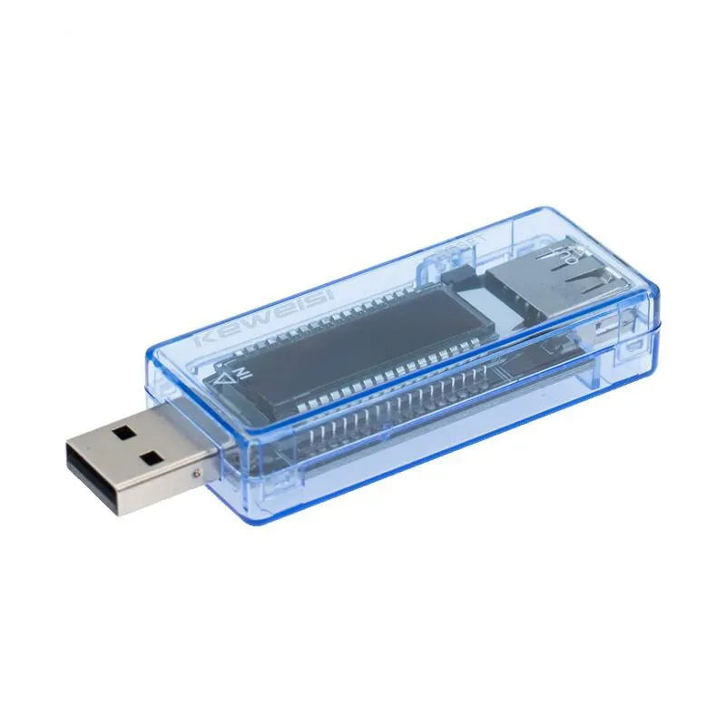 USB Battery Tester & Voltmeter - Transparent Blue Charger Meter for Mobile Power - Smart Home Portable Timing Test - V20 Compatible