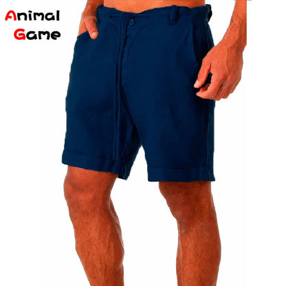 Men's Summer Linen Cotton Shorts - Loose Solid Cargo Beach & Casual Leisure Shorts