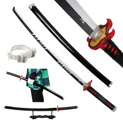 41" Demon Slayer Tanjiro Katana Sword – Samurai Cosplay Prop with Belt & Holder for Halloween Decoration
