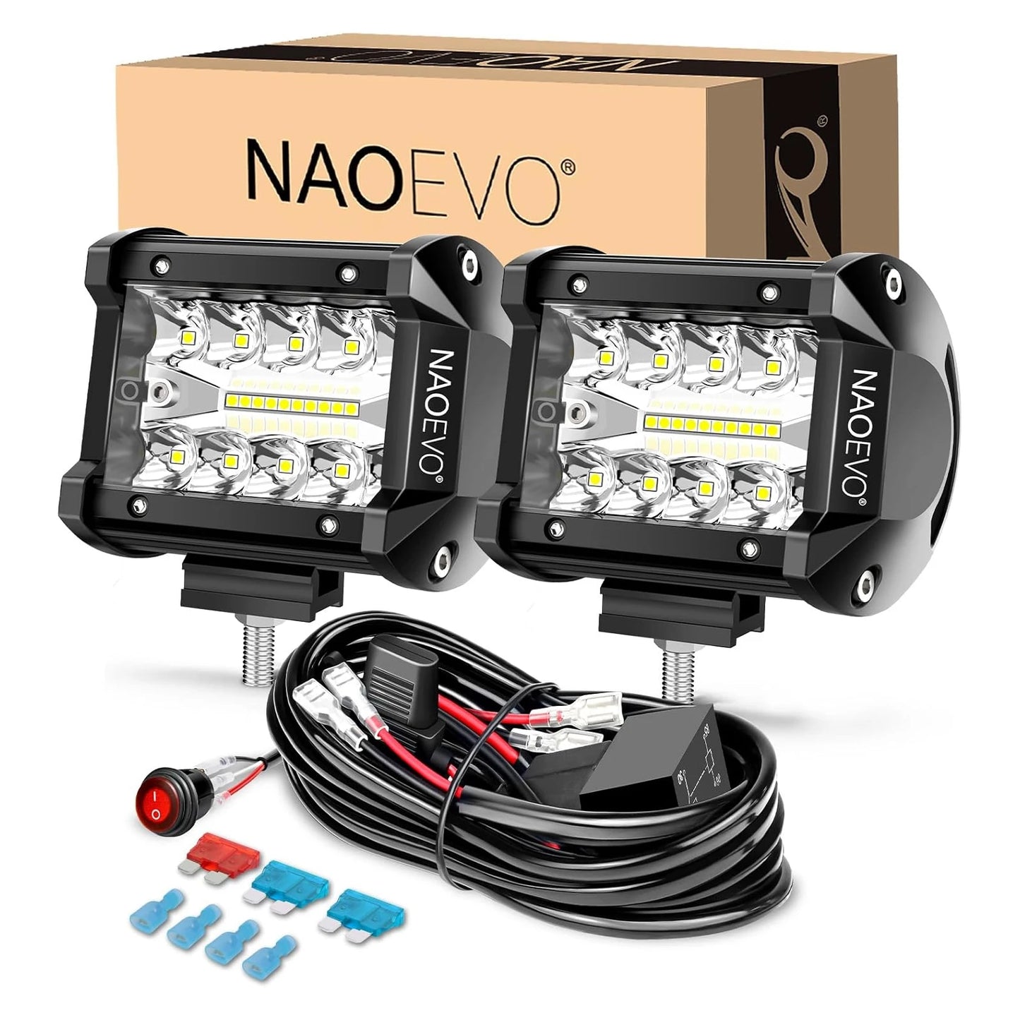 NAOEVO 4 Inch LED Pod Lights – Spot Flood Combo Fog Driving Lights for Off-Road 4x4 Truck, Boat, ATV, UTV & Jeep Work Lighting Accessories