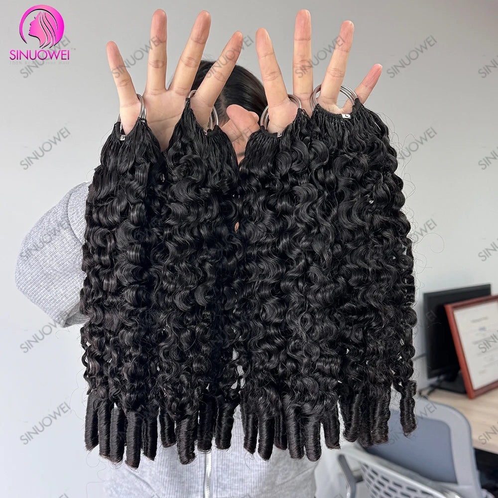 Burmese Curly Human Hair Extensions - 12A Natural Black Pre-Separated Feather Crochet Hair
