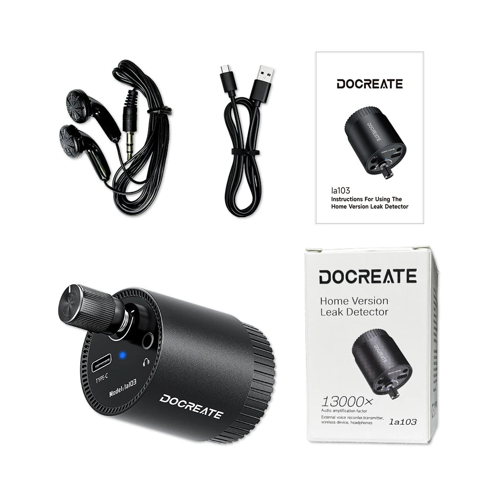 Docreate Mini Leak Detector & Sound Amplifier - 13000X Audio Magnification Sensor with Rechargeable 200mAh Battery
