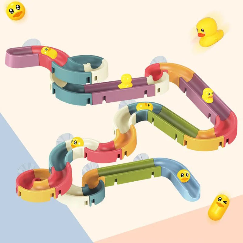 Baby Duck Bath Track Toy Set - DIY Stackable Marble Slide Water Game Toy for Kids Bathtub Fun Gift
