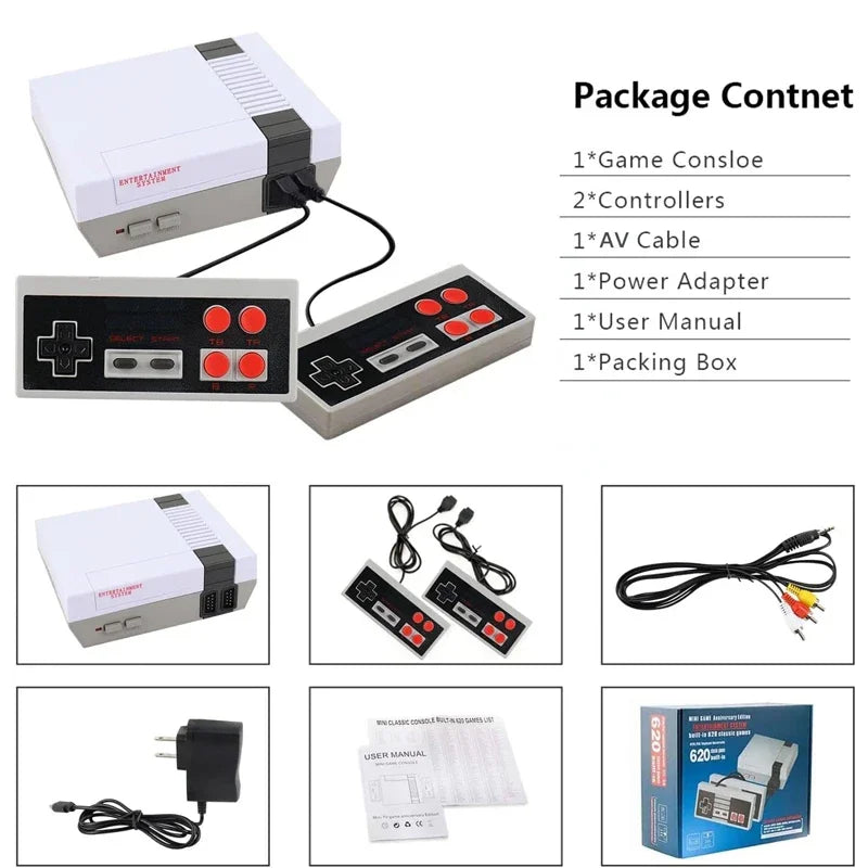 Mini TV Handheld Video Game Console: Retro Gaming Player with AV Output - Enjoy 620 Classic Games with Dual Gamepads, Perfect for Family Recreation!