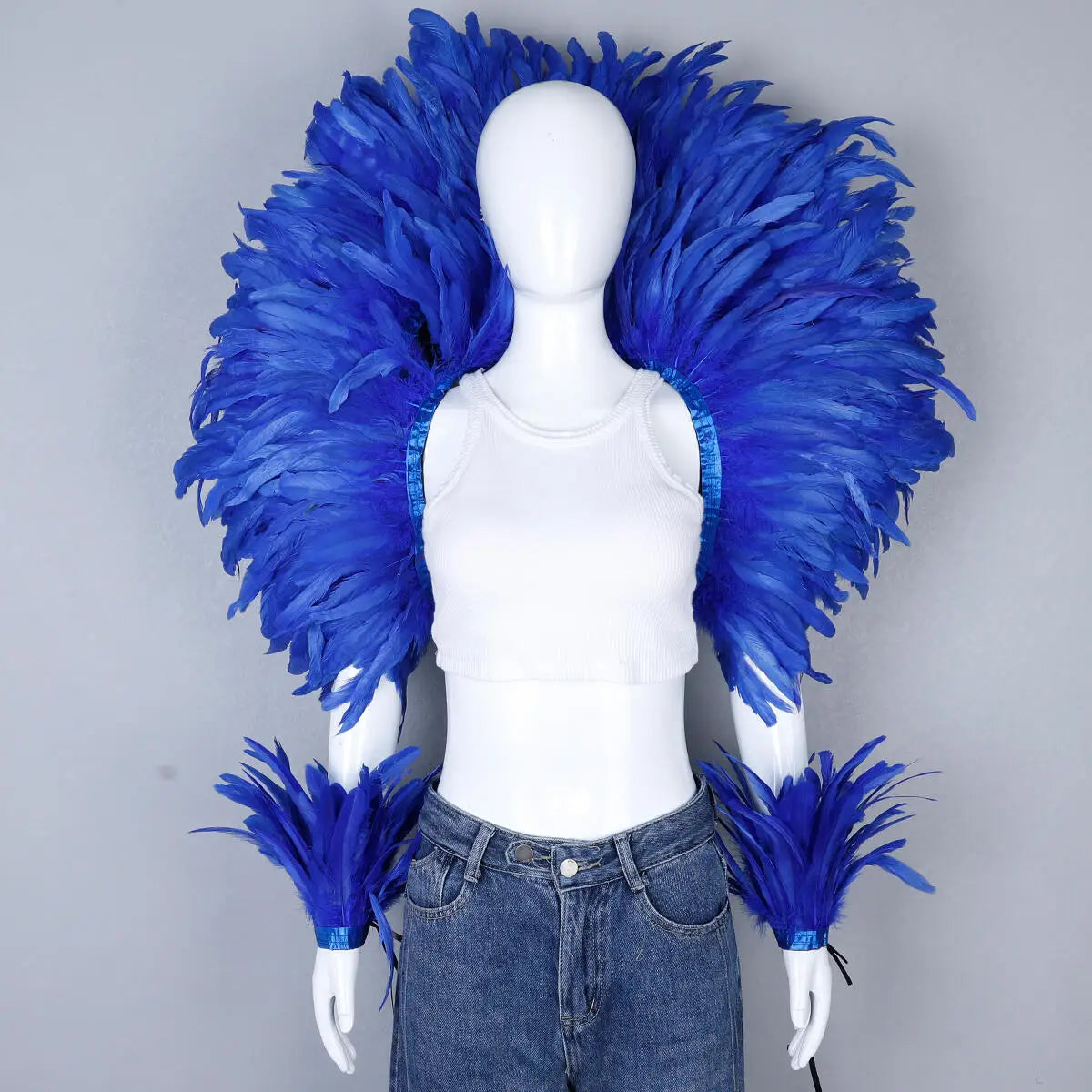 Women’s 2-Piece Feather Shawl Set - Elegant Punk-Style Cosplay Accessories for Halloween, Masquerade Balls, Parties, and Carnivals