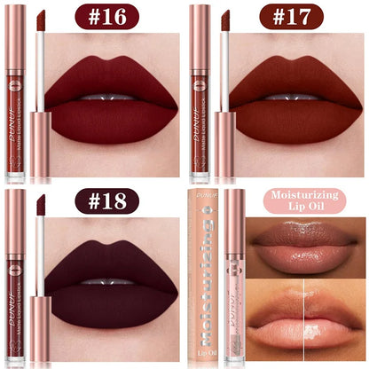 Matte Velvet Dark Red Brown Lip Gloss – Long-Lasting Waterproof Liquid Lipstick with Natural Moisturizer & Transparent Lip Oil