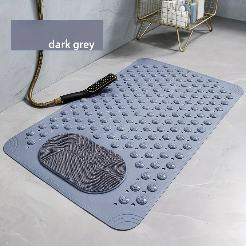 Light Blue Non-Slip PVC Bath Mat – Rectangular Shower Rug with Massage Nubs, 0.8cm Thick Dot Pattern for Bathroom Safety