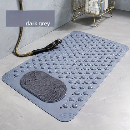 Light Blue Non-Slip PVC Bath Mat – Rectangular Shower Rug with Massage Nubs, 0.8cm Thick Dot Pattern for Bathroom Safety