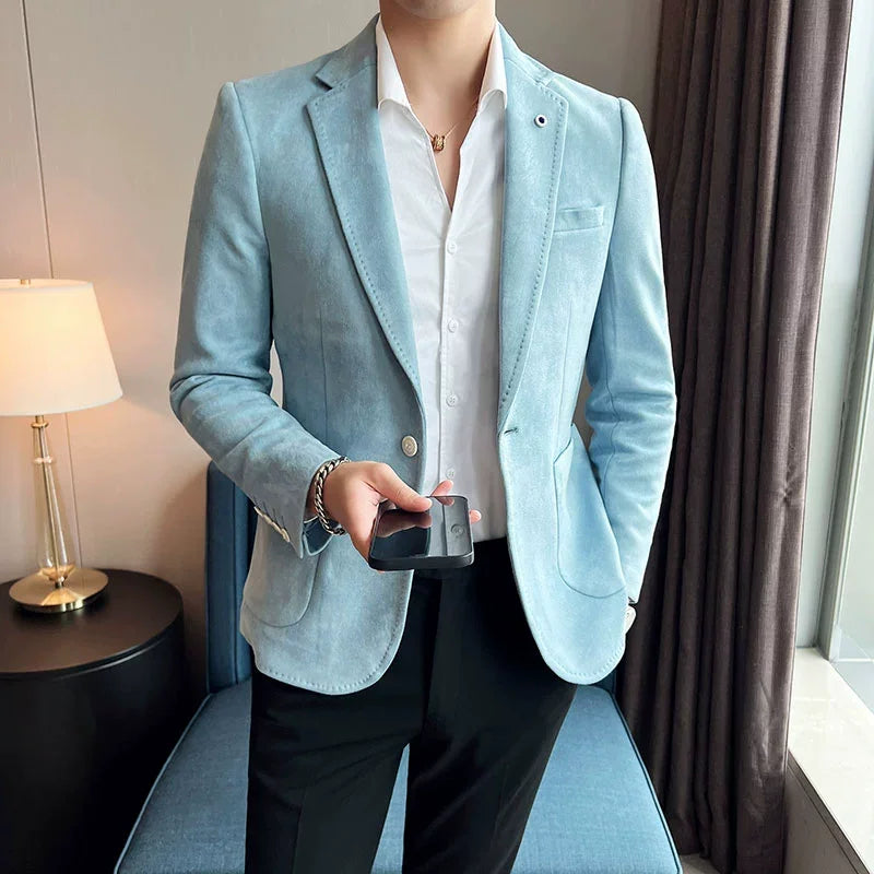 Men’s Slim Fit Deerskin Velvet Blazer – Elegant Luxury Business Casual Wedding Suit Coat (S to 4XL)