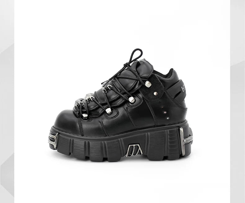 2024 New Punk Style Women's Platform Shoes – 6CM Lace-Up Gothic Ankle Boots with Metal Decor